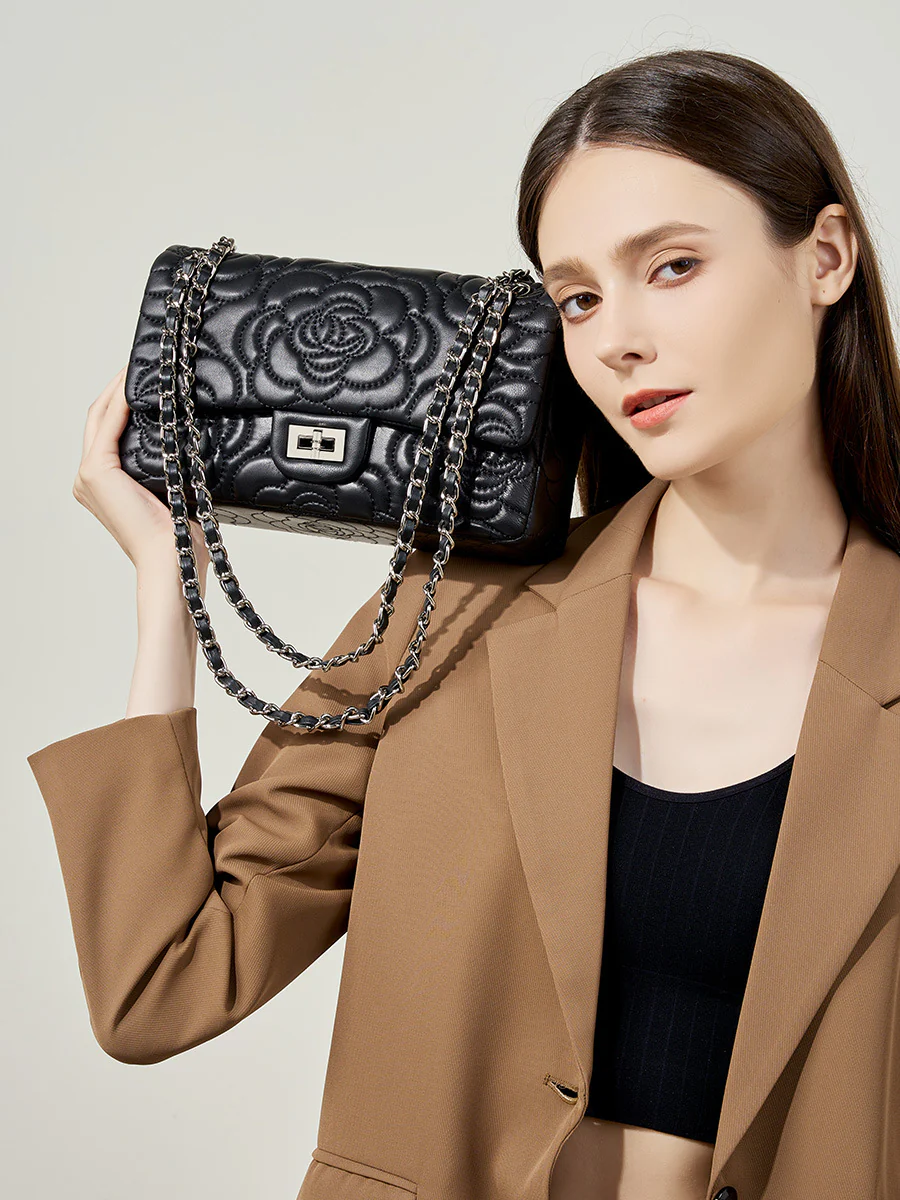 Women Stylish Embossed Leather Chain Strap Shoulder Bag – Image 5
