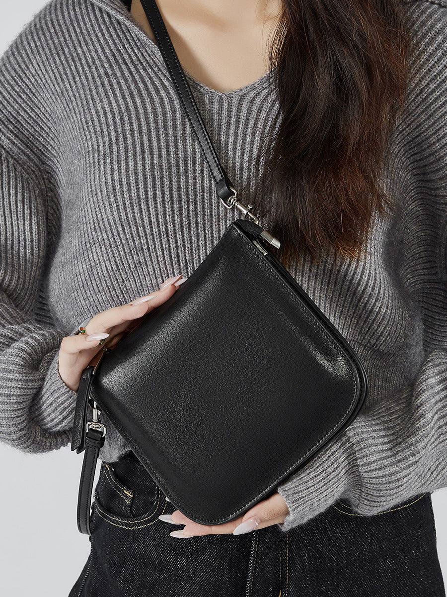 Women Minimalism Retro Solid Leather Cross Body Bag – Image 4